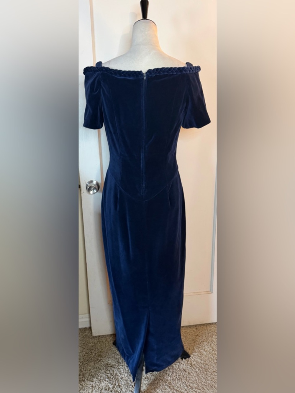 Watters Midnight Blue Velvet Off the Shoulder Maxi Dress Wedding Event Formal - Picture 5 of 14